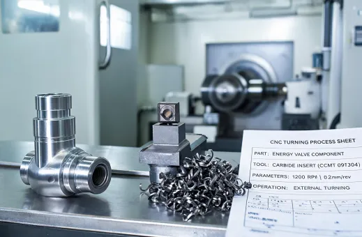 Energy valve component turning operation