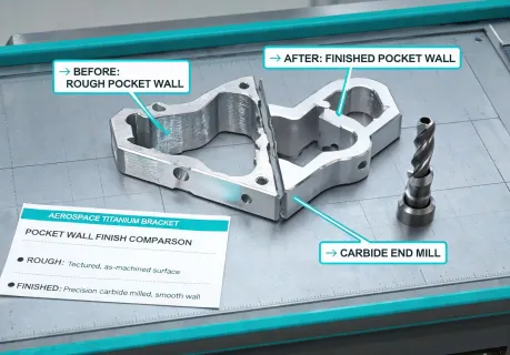 Aerospace bracket with chatter-marked pocket wall